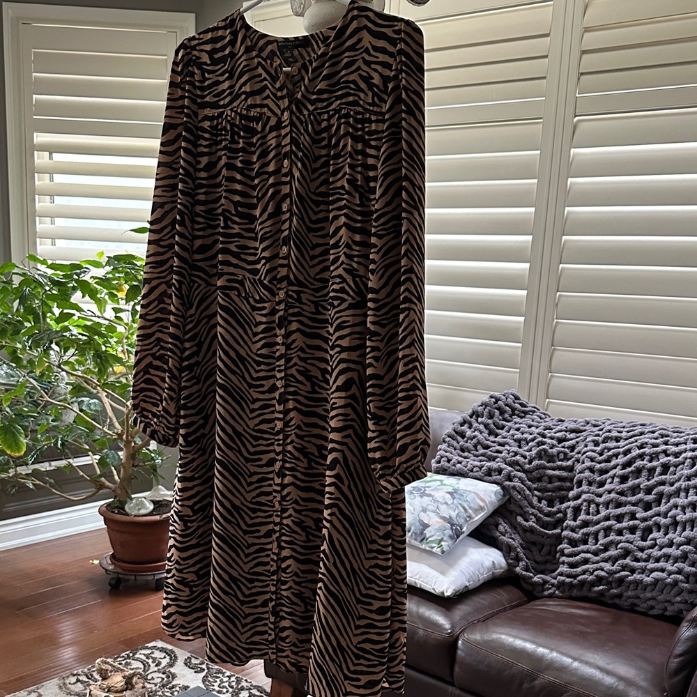 Banana Republic Black and Brown Animal Print Long Sleeve Dress